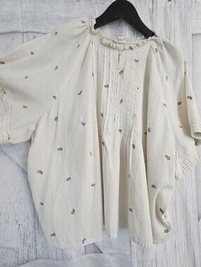 ANA New Approach 3X Embroidered Cotton Linen Peasant Blouse Boho Ivory